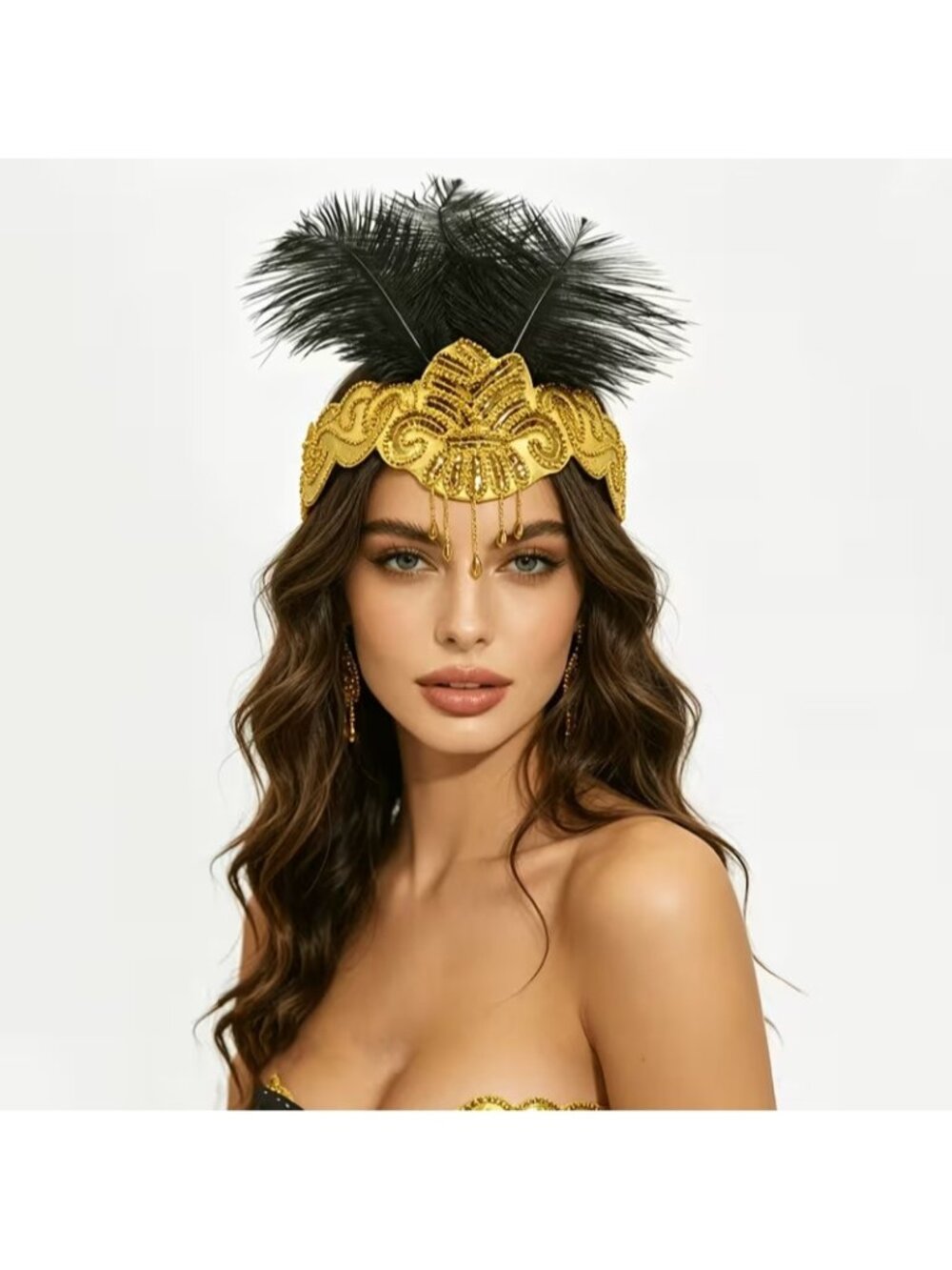 Woman Exquisite Golden Embroidered Sequin Headpiece for Vintage Party Jazz Ball